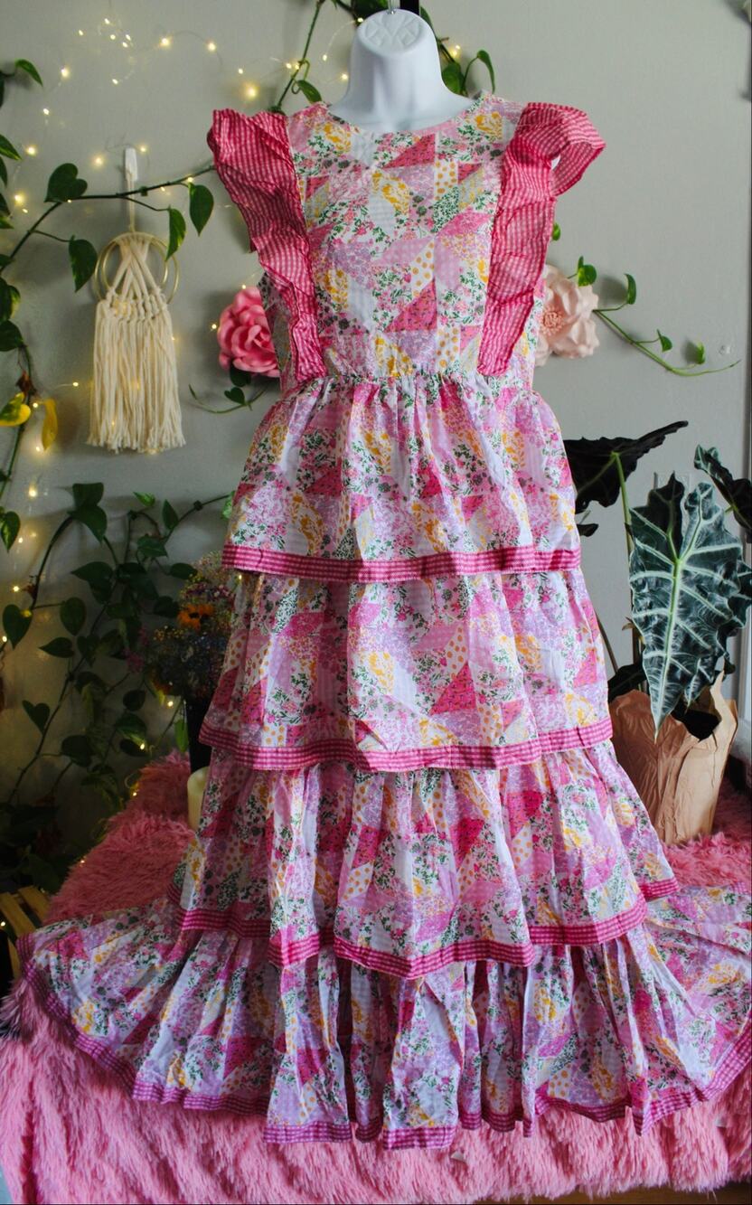 Simply Southern Collection Pink Floral Patchwork Tiered Maxi Dress Small NWT